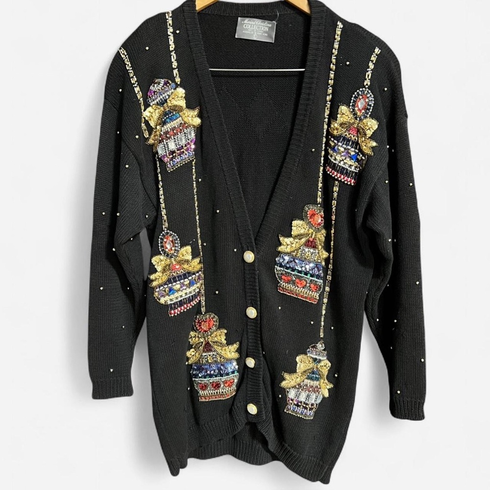 Glam 80s Beaded Sequin Ornament Cardigan – Marisa Christina Collection L